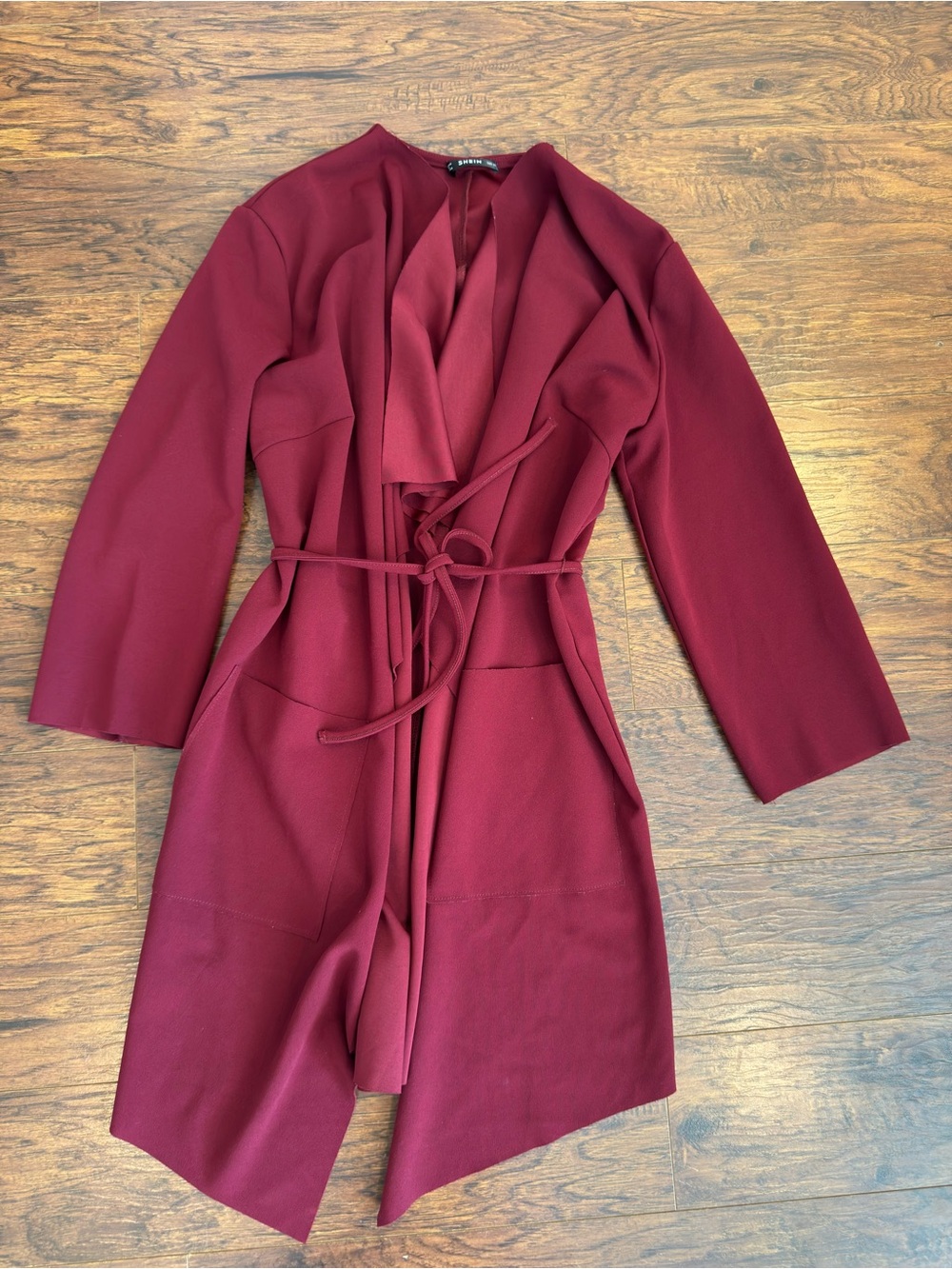 SHEIN Wine Red Drape Open-Front Duster